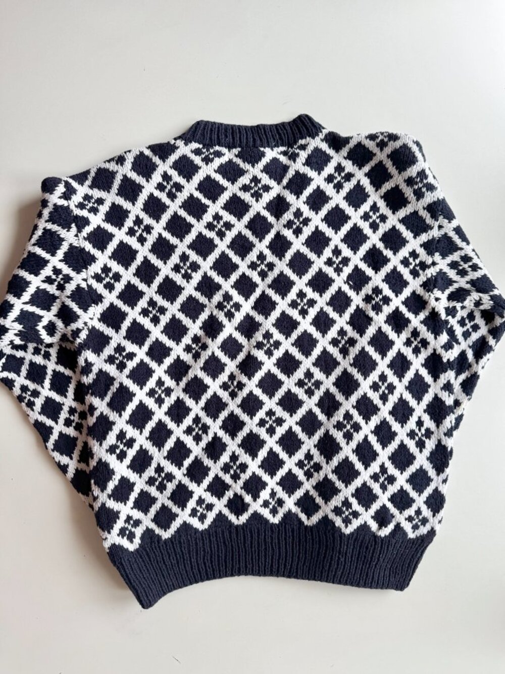 Vintage 80's CLUB MONACO Navy White Birds Eye 100% Cotton Knit Sweater, Size M - Picture 12 of 16